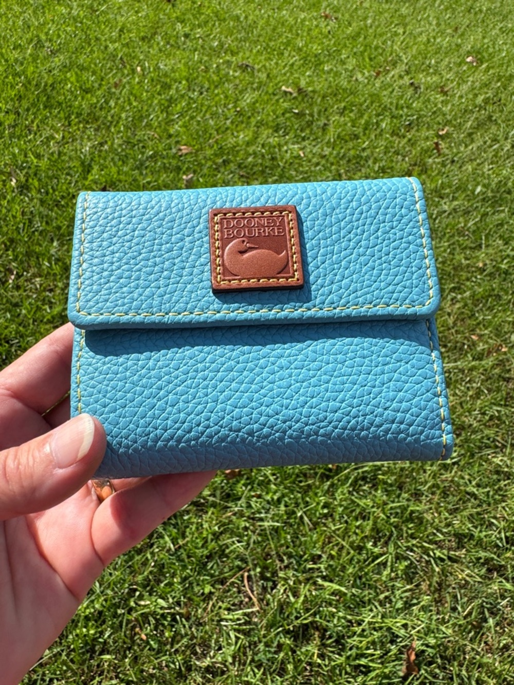 Dooney & Bourke Pebble Grain Small Flap Credit Card Wallet Light Blue